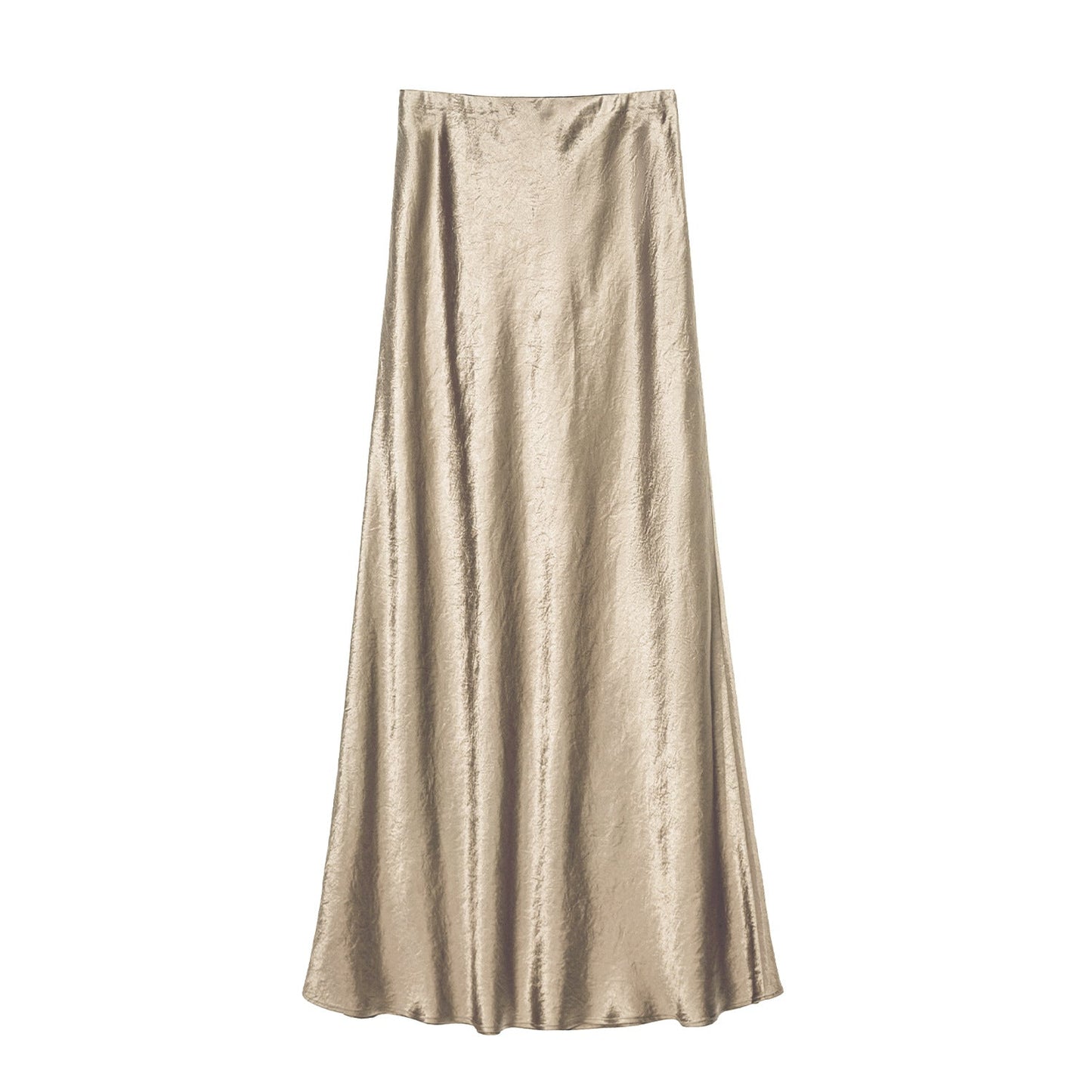 Satin Skirt High Waist Elastic Pattern Long Skirt Gold