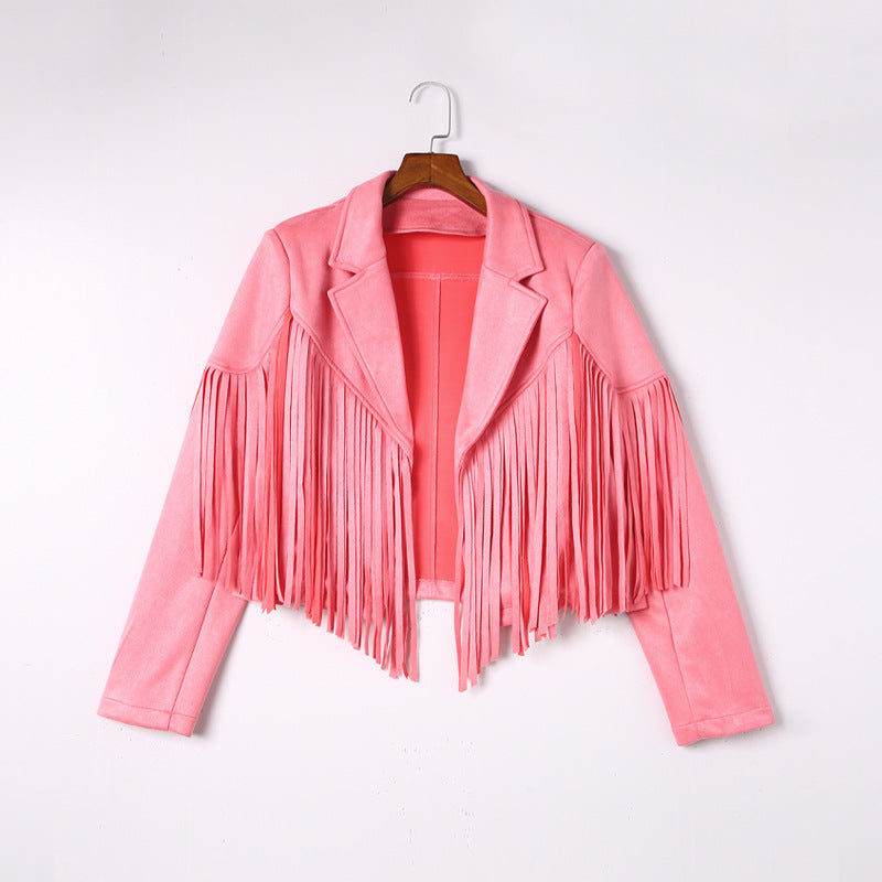 Festival Western Suede Fringed Jacket Pink