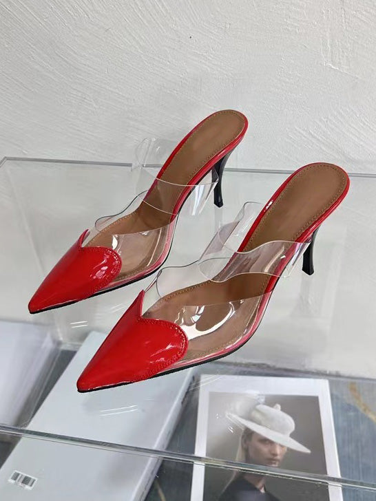Fashion Transparent Closed Toe High Heels Red
