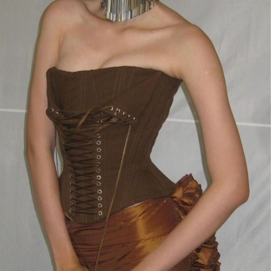 Sexy Camel Colored Lace up Corset with Boning