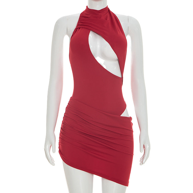 Sexy Two Piece Cross Hollow Out Cutout Bodycon Dress Red