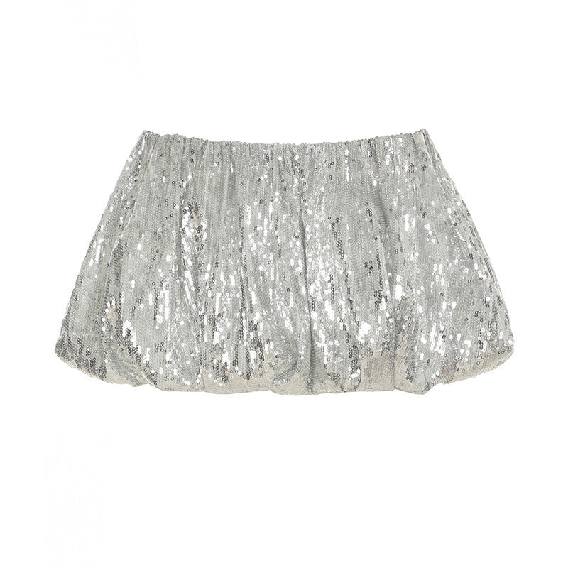 Sexy Sequin Silver Bubble Mini Skirt Silver