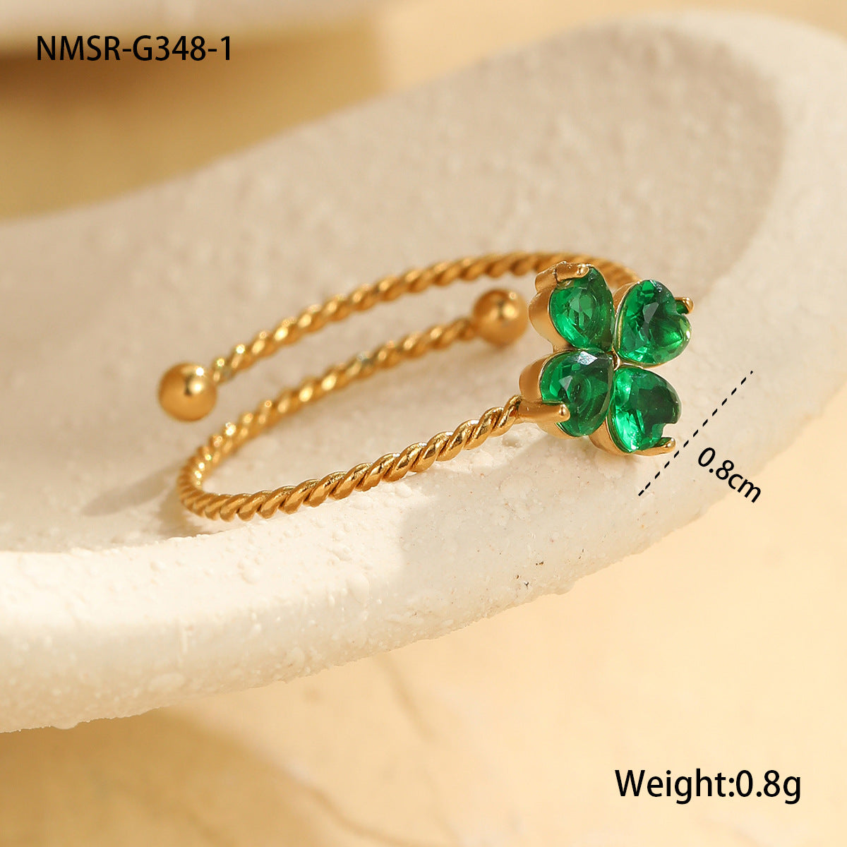 Stainless Steel Elegant Clover Opening Ring Luxury High Sense Hand Accessories One Size NMSR-G348-1 Green Ring
