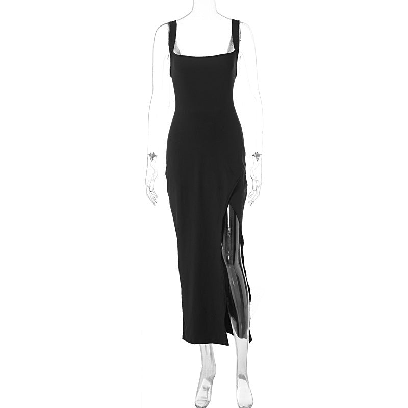 Ladies Sexy Sleeveless Split w/ Backless Detail Maxi Dress Black