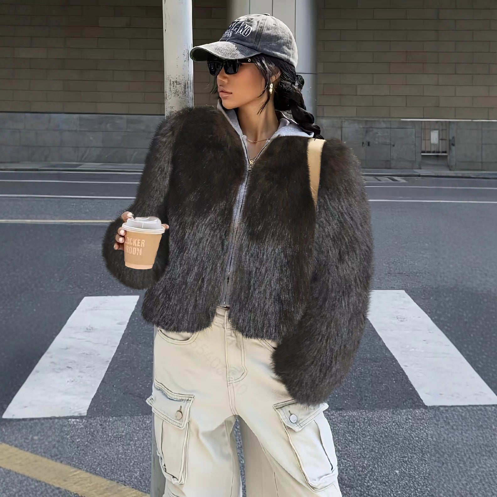 Brown Faux Fur Light Luxury Coat Coffee Dyed Tip