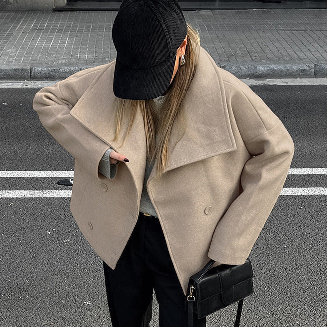 Women's Loose Beige Fashion Jacket Coat Khaki
