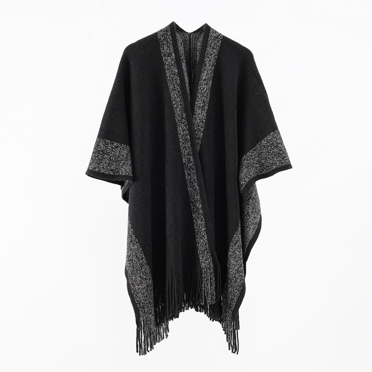 Two Tone Long Shawl with Fringe Detail