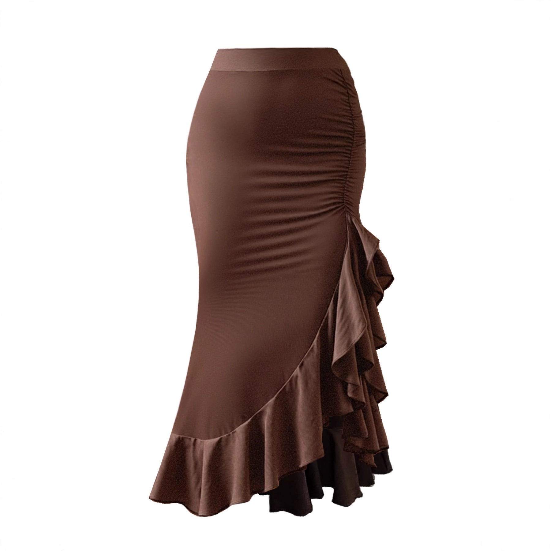 Brown Irregular Asymmetric Ruffled Skirt Y2K