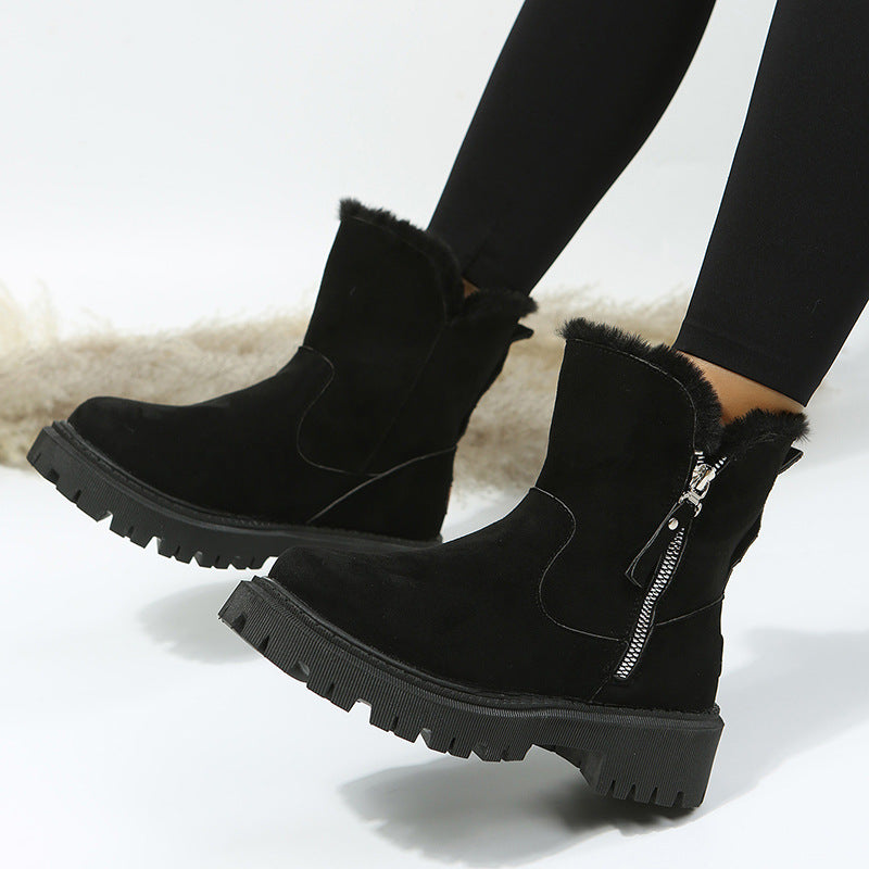 Fur Boots   plus Velvet Thickening Thermal Ankle Boots Mid Calf