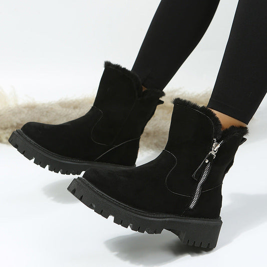 Fur Boots   plus Velvet Thickening Thermal Ankle Boots Mid Calf
