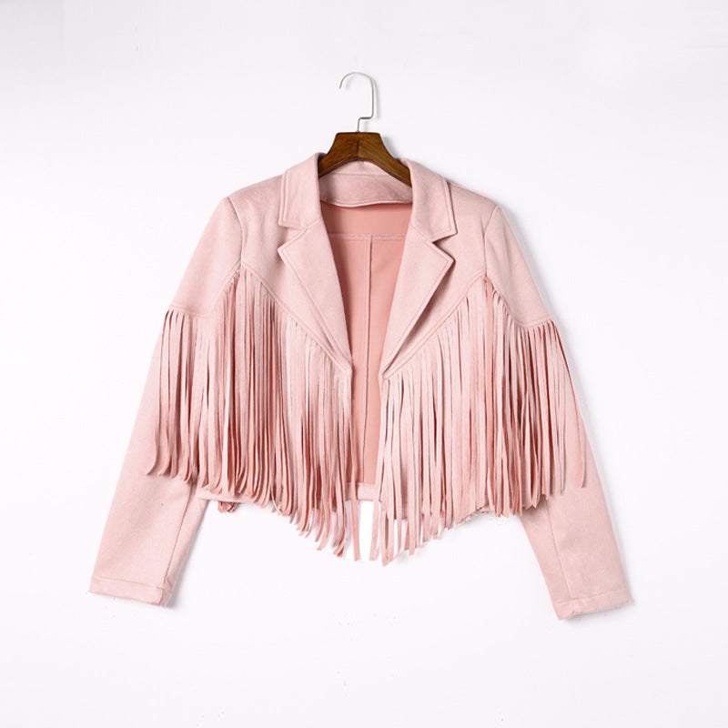 Festival Western Suede Fringed Jacket Pink-1