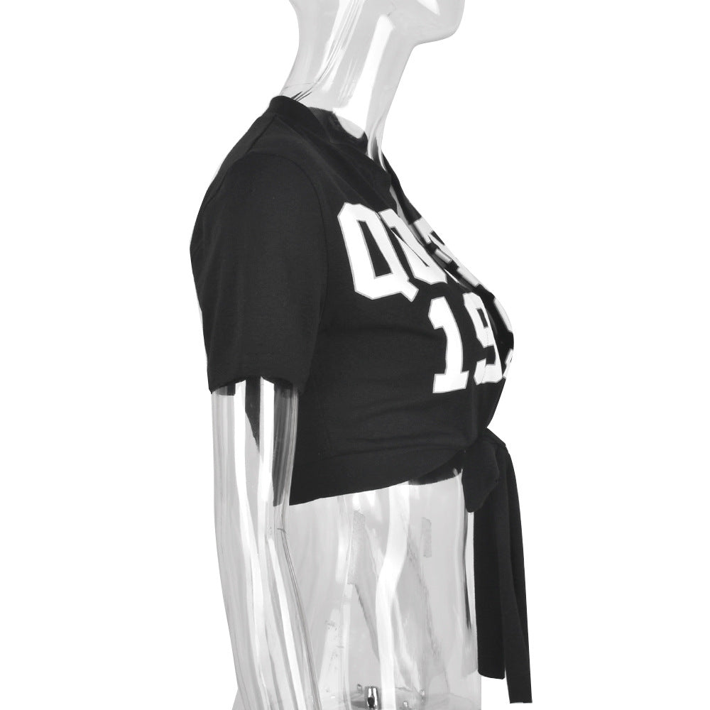 Graphic 2k Vibe Short Sleeve Lace up Sexy T shirt Top Black