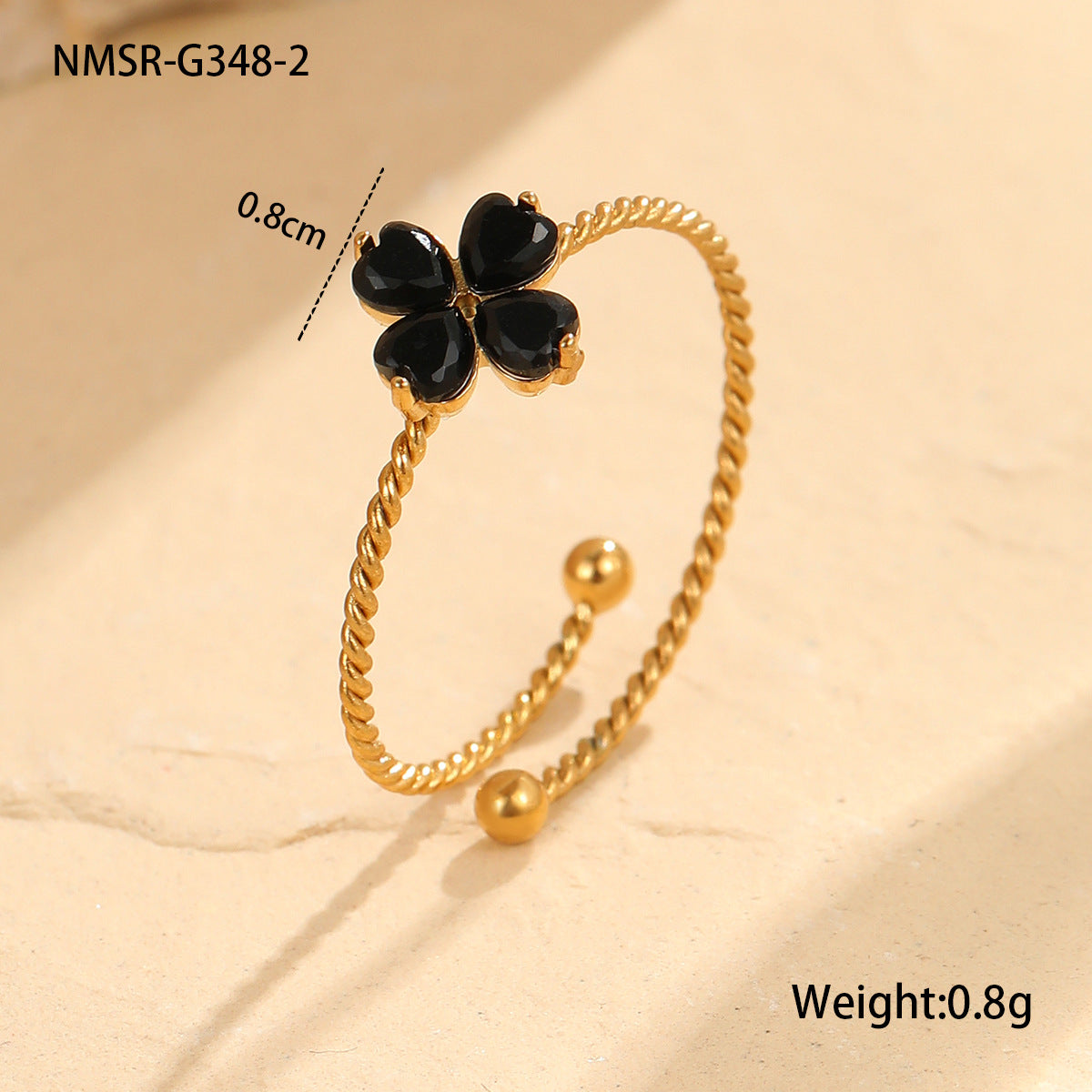 Stainless Steel Elegant Clover Opening Ring Luxury High Sense Hand Accessories One Size NMSR-G348-2 Black Ring