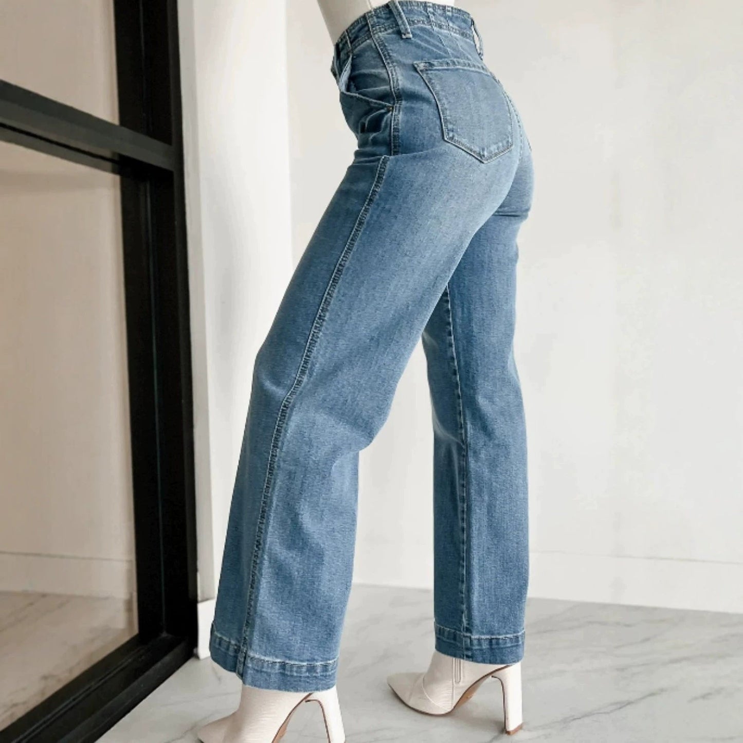 Wide Leg Jeans Spring Autumn Retro Simple Casual Slim Fit Women Pants