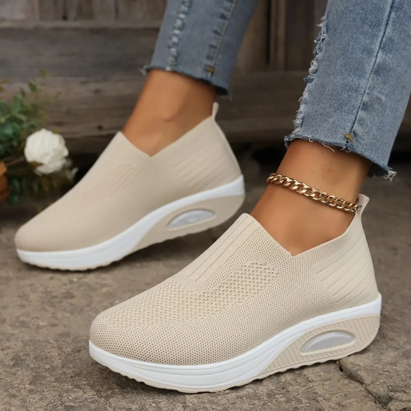 Amelia — Lightweight Slip-On Sneakers With Comfortable Everyday Walking Design Beige
