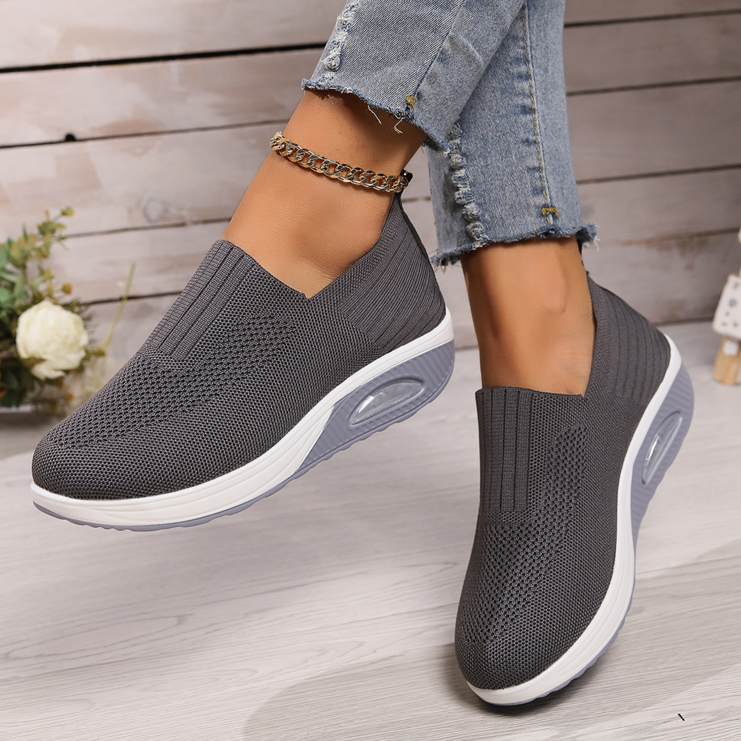 Amelia — Lightweight Slip-On Sneakers With Comfortable Everyday Walking Design Grey