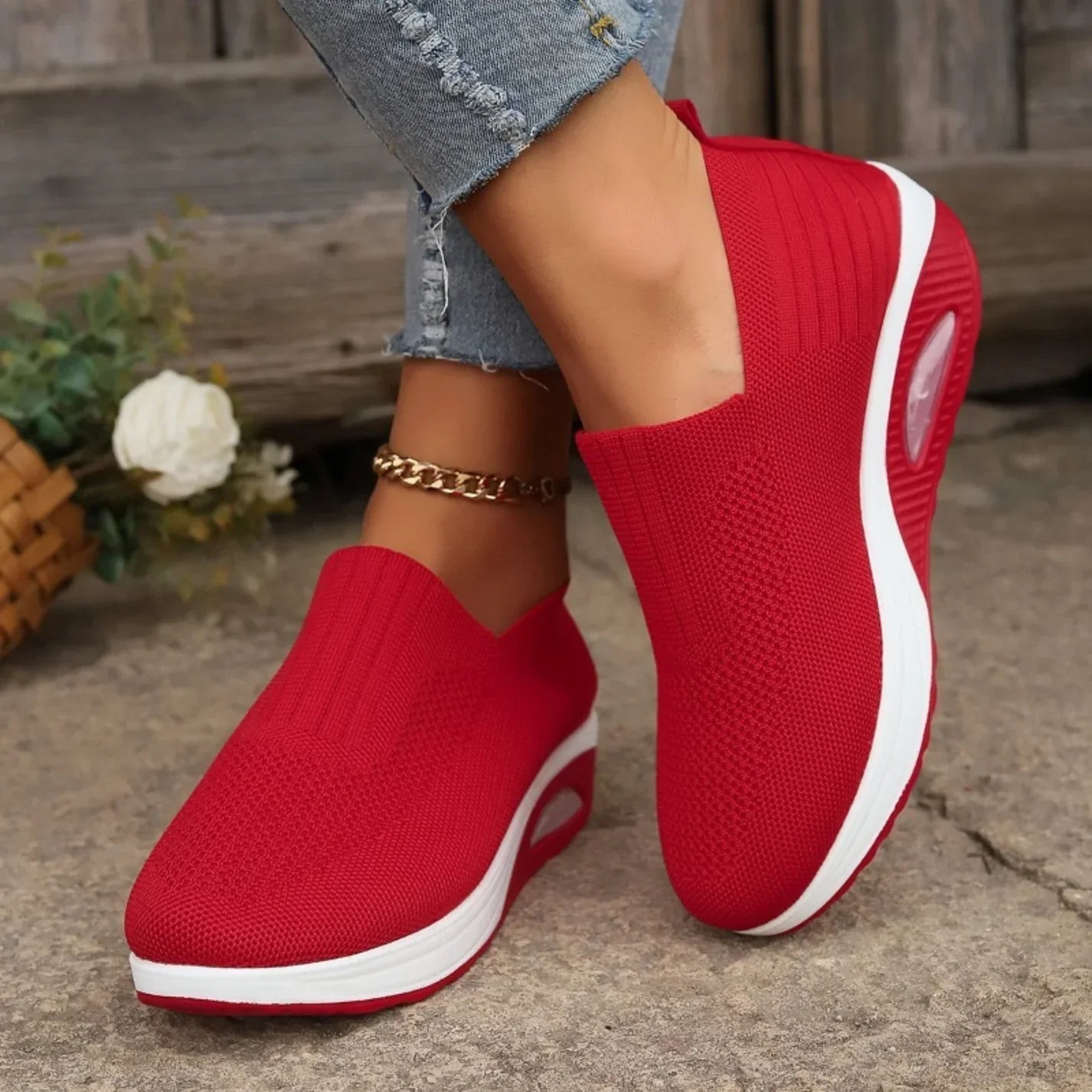 Amelia — Lightweight Slip-On Sneakers With Comfortable Everyday Walking Design Red
