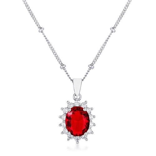 Ruby Red Oval Pendant – Petite Royal, Rhodium Plated