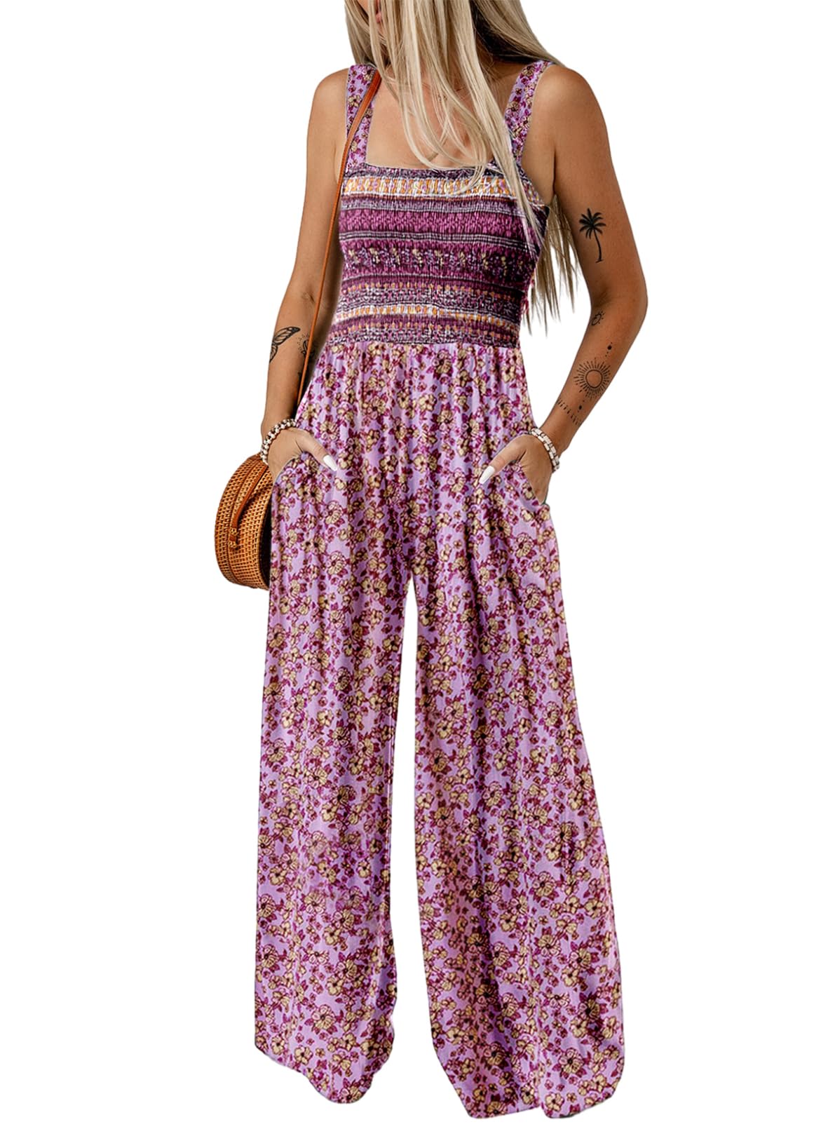 Limited time sale🔥Women's Overalls Casual Floral Print Sleeveless Jumpsuit with Pockets(buy 2 free shipping)