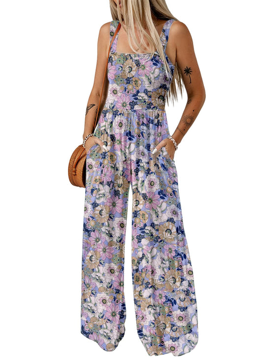Limited time sale🔥Women's Overalls Casual Floral Print Sleeveless Jumpsuit with Pockets(buy 2 free shipping)