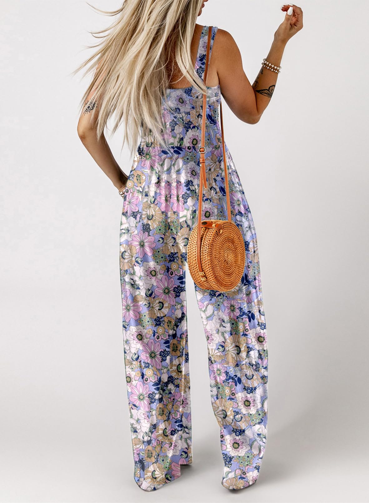 Limited time sale🔥Women's Overalls Casual Floral Print Sleeveless Jumpsuit with Pockets(buy 2 free shipping)
