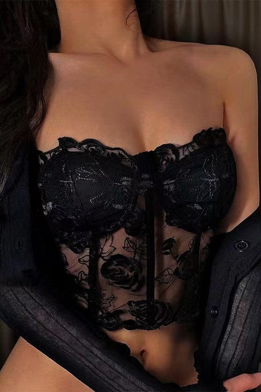 Ladies Lace Sexy Lace Strapless Corset BLACK