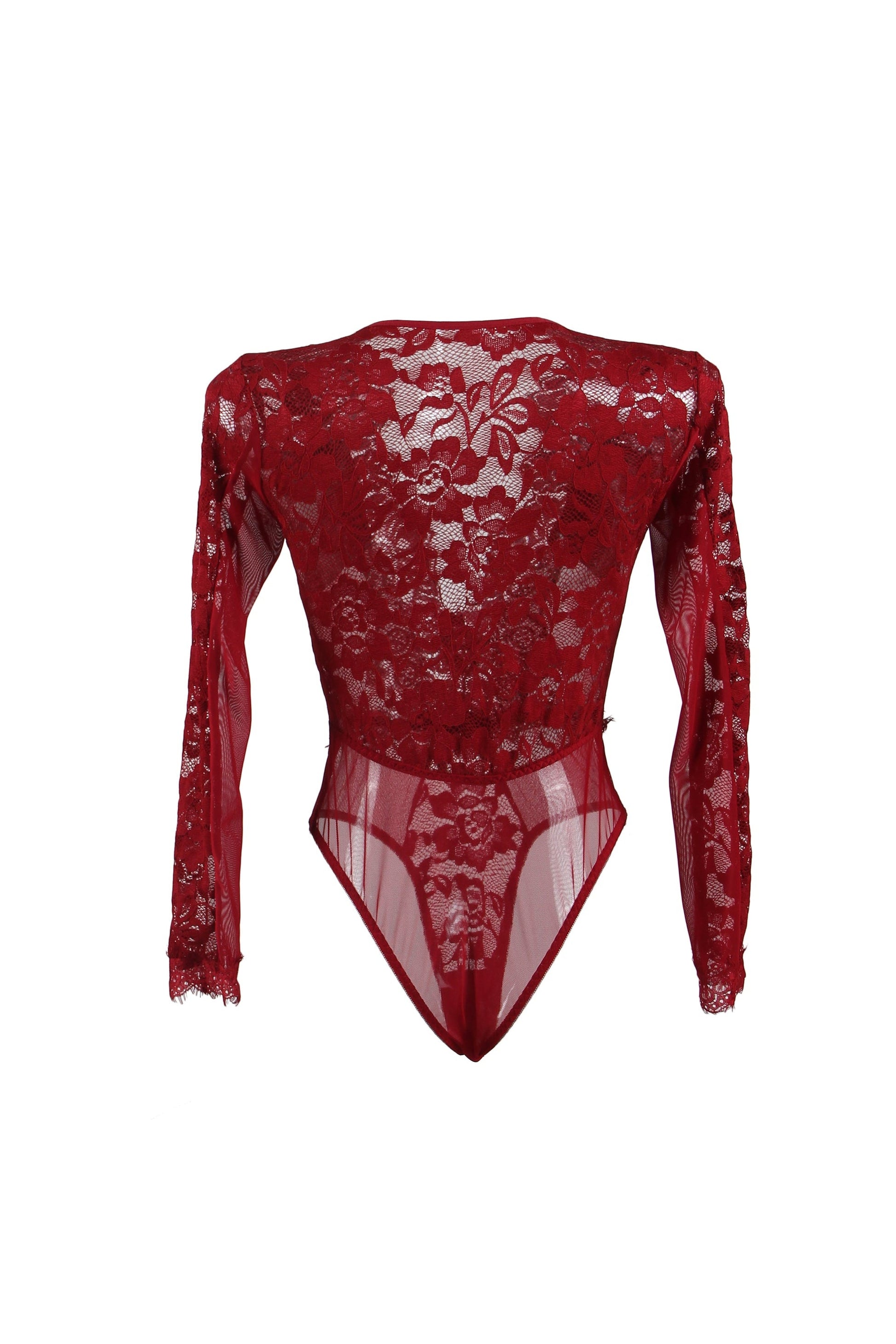 Ladies Sexy Deep Plunge Eyelash Lace Body Suit