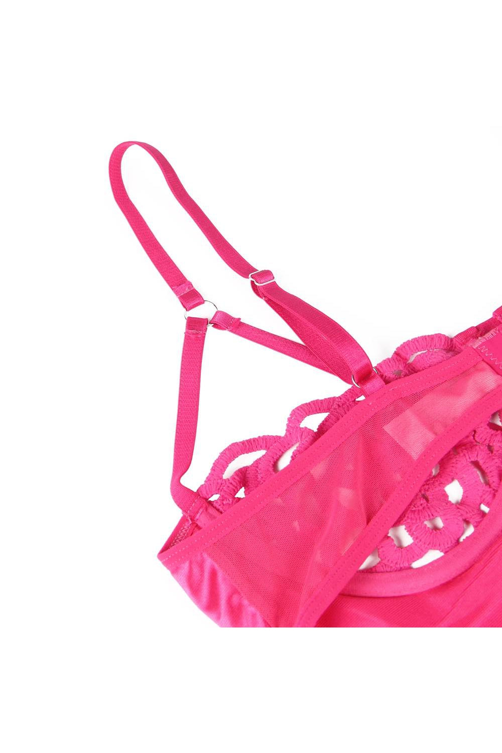 Ladies Pink Mesh Satin Combo Bodysuit Teddy
