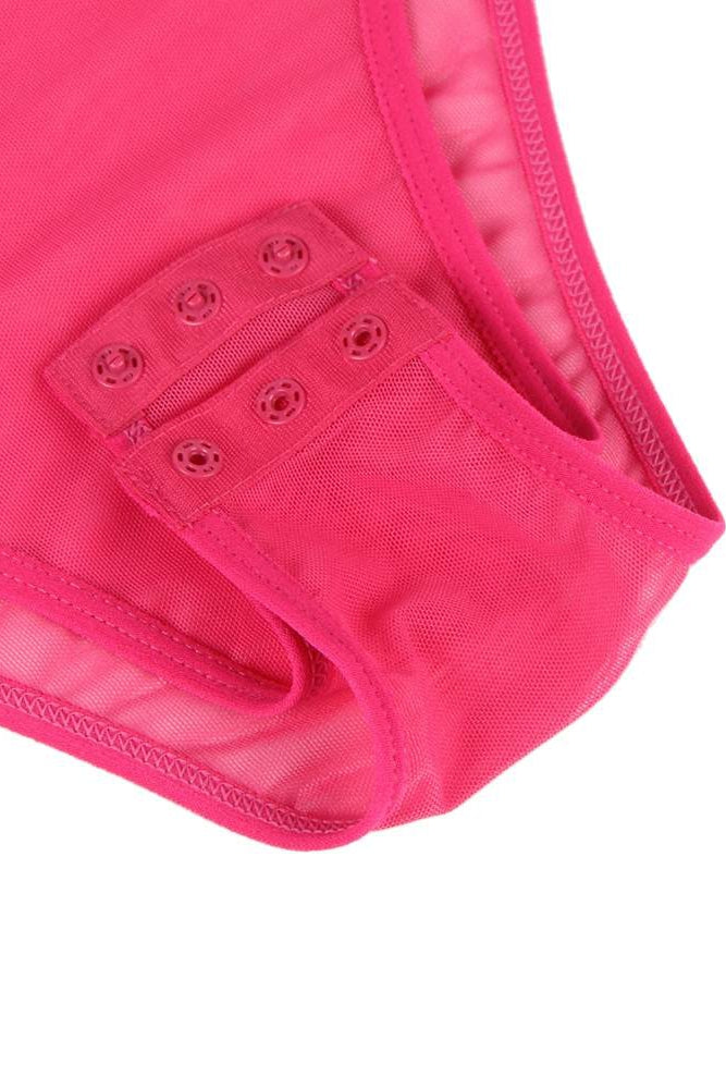 Ladies Pink Mesh Satin Combo Bodysuit Teddy