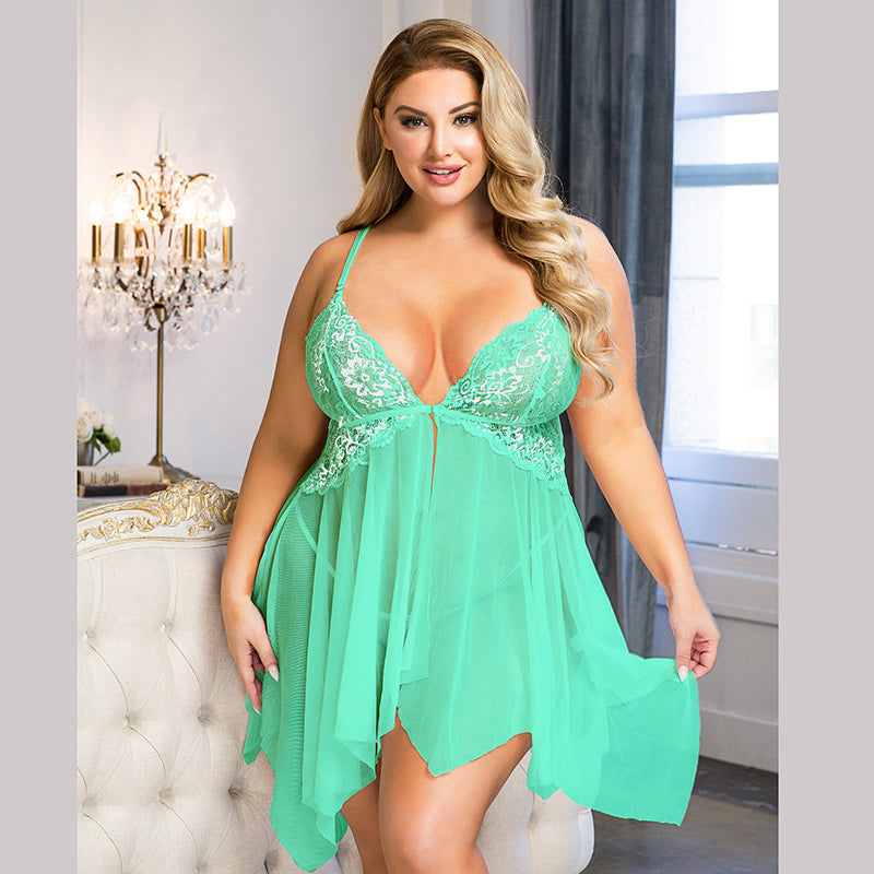 Ladies Sexy Pea Mesh Babydoll with Flyaway Lace Cup