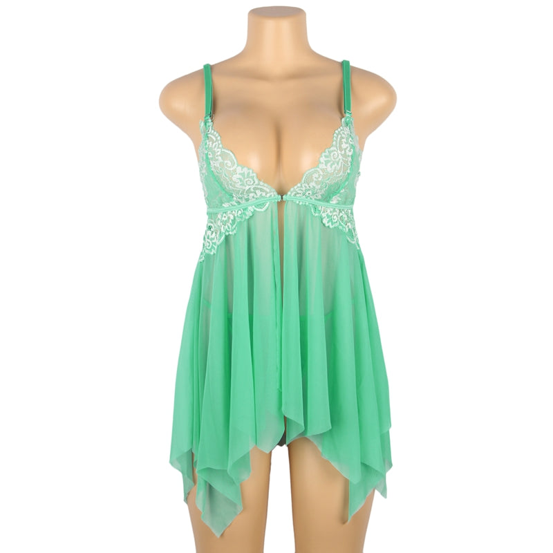 Ladies Sexy Pea Mesh Babydoll with Flyaway Lace Cup