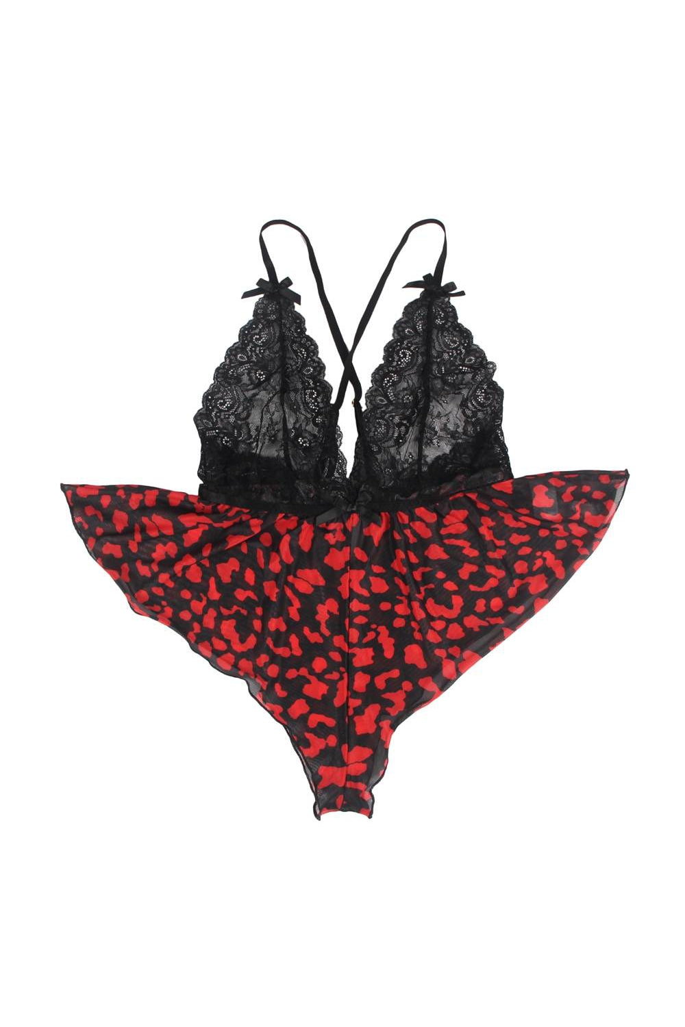 Ladies Sexy Lace Floral Print Plunge Neck Teddy
