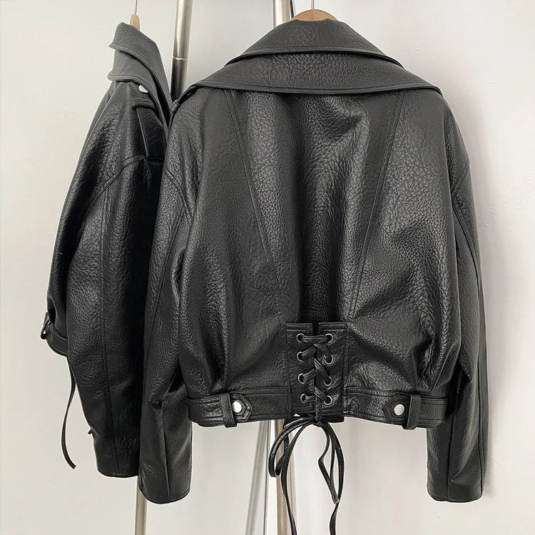FALEN FAUX LEATHER LACE UP JACKET