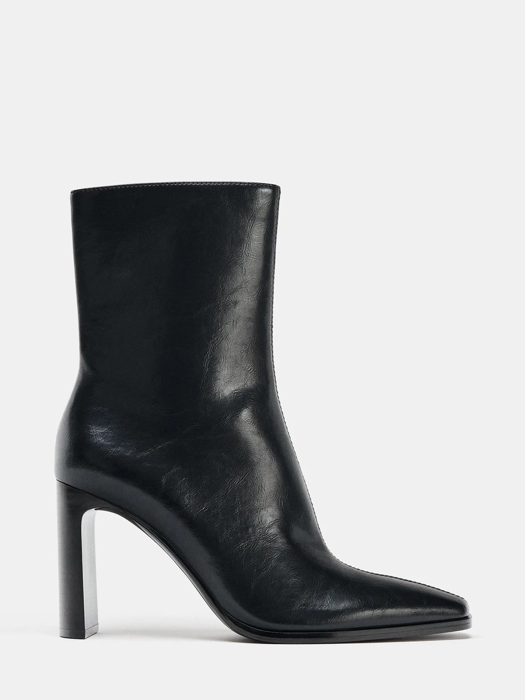 Belfast | Black Faux Leather Square Toe Ankle Boots