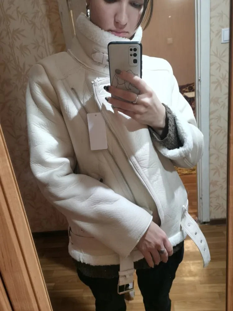 Saashi Aviator Outwear - Women's Faux Leather Fur Jacket, Winter Thickness"