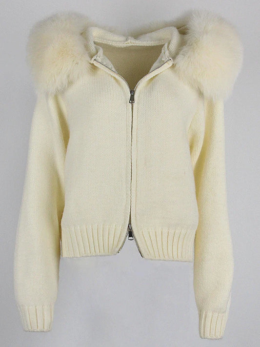ANAES FOX FUR CARDIGAN JACKET Beige One Size