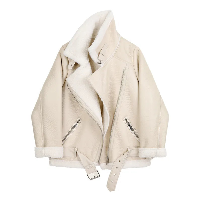 Saashi Aviator Outwear - Women's Faux Leather Fur Jacket, Winter Thickness"