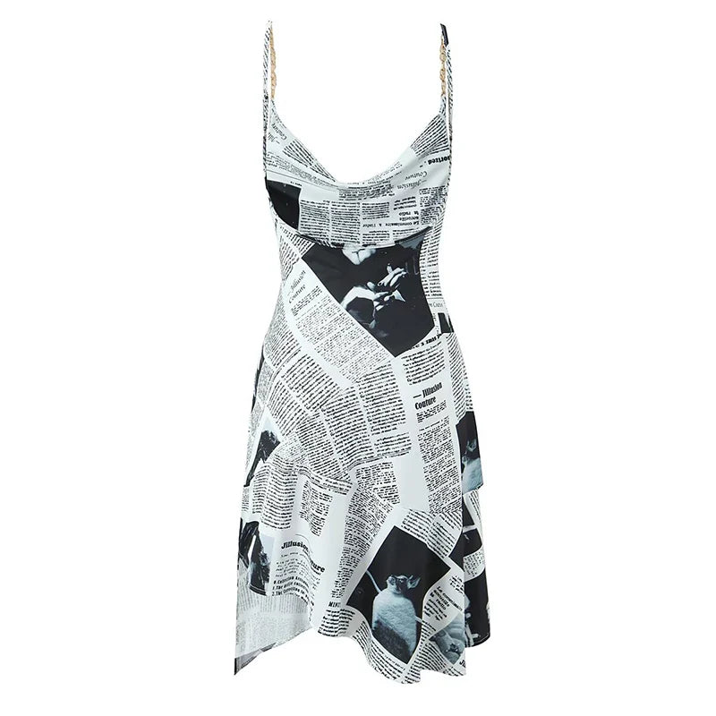 HANA NEWSPAPER MINI DRESS