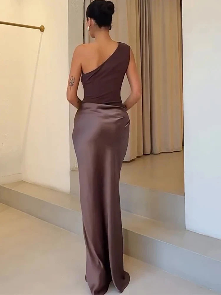 PAULINA SATIN ONE SHOULDER DRESS