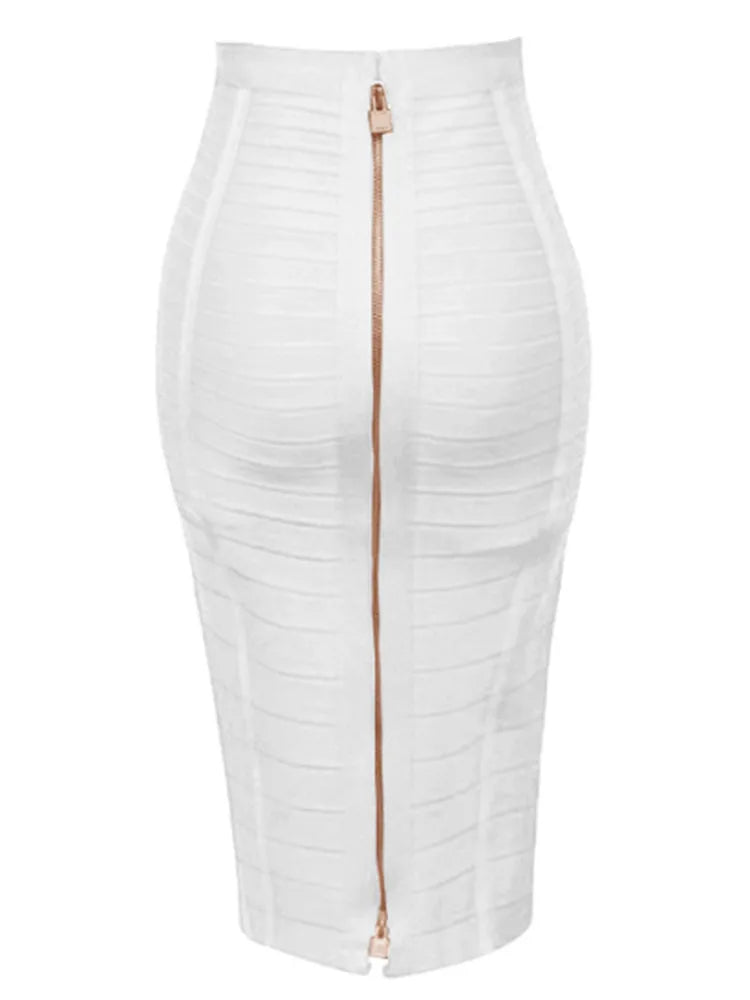 Saashi Bandage Skirt - Sexy Solid Colors, Zipper Closure, Elastic Bodycon
