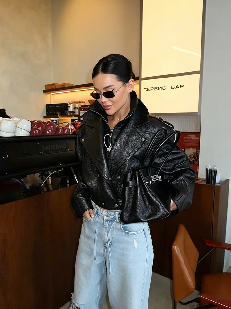 FALEN FAUX LEATHER LACE UP JACKET
