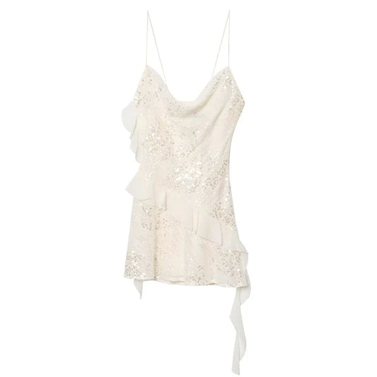 LELI SEQUIN RUFFLE MINI DRESS