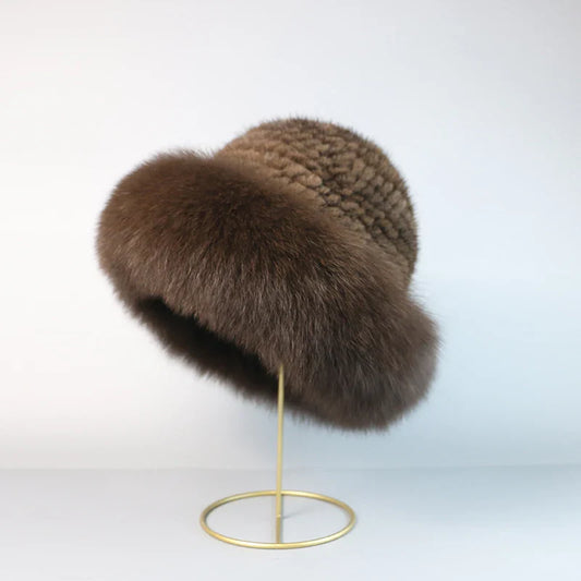 STELLA REAL MINK FUR CAP Brown One Size