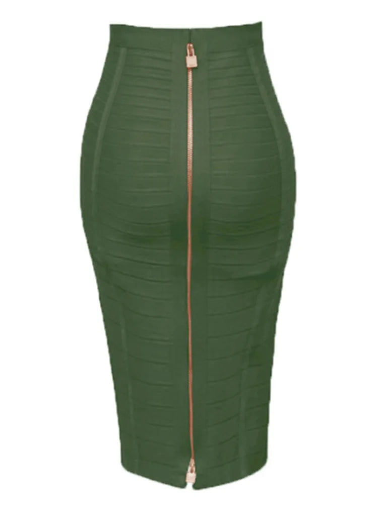 Saashi Bandage Skirt - Sexy Solid Colors, Zipper Closure, Elastic Bodycon