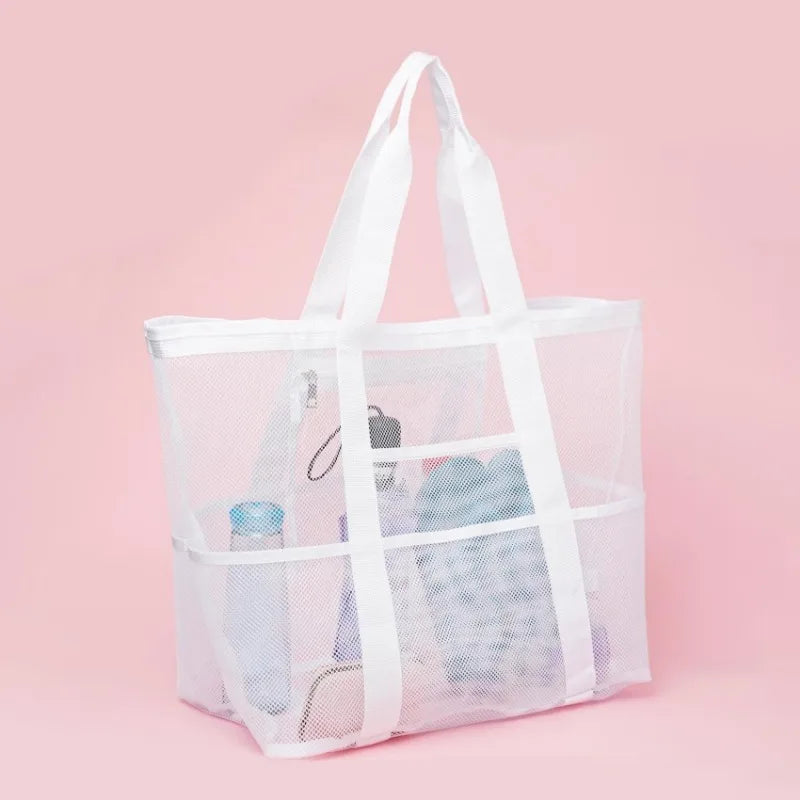 Picnic Beach Bag Women Mesh Transparent Swim Storage High Capacity Shopping Bags Tote White L