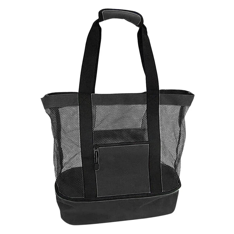 Large Mesh Beach Cooler Bag Outdoor Camping Picnic Bag Storage Bag Drink Food Cooler Tote Bag Thermal Insulation Lunch Box