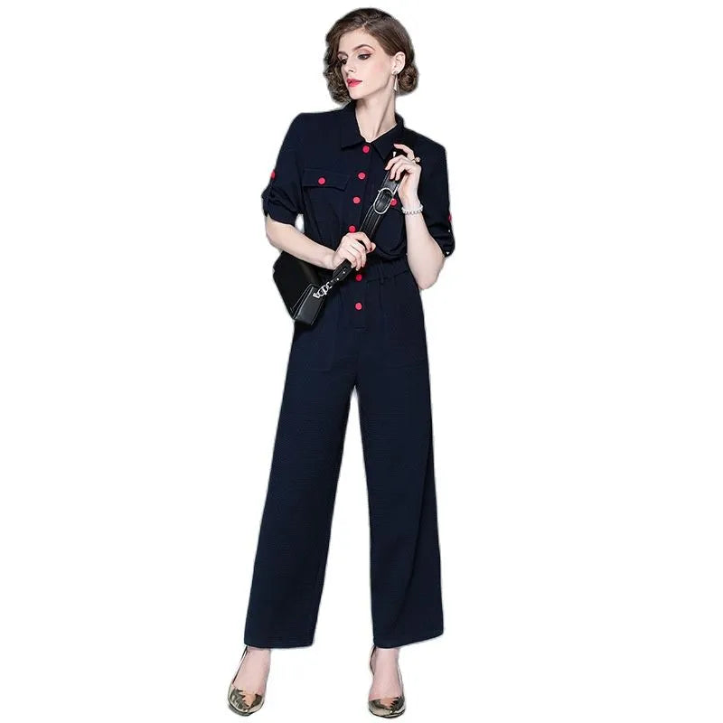 Saashi Cropped Sleeve Jumpsuit - Autumn Fashion, Lapel Design