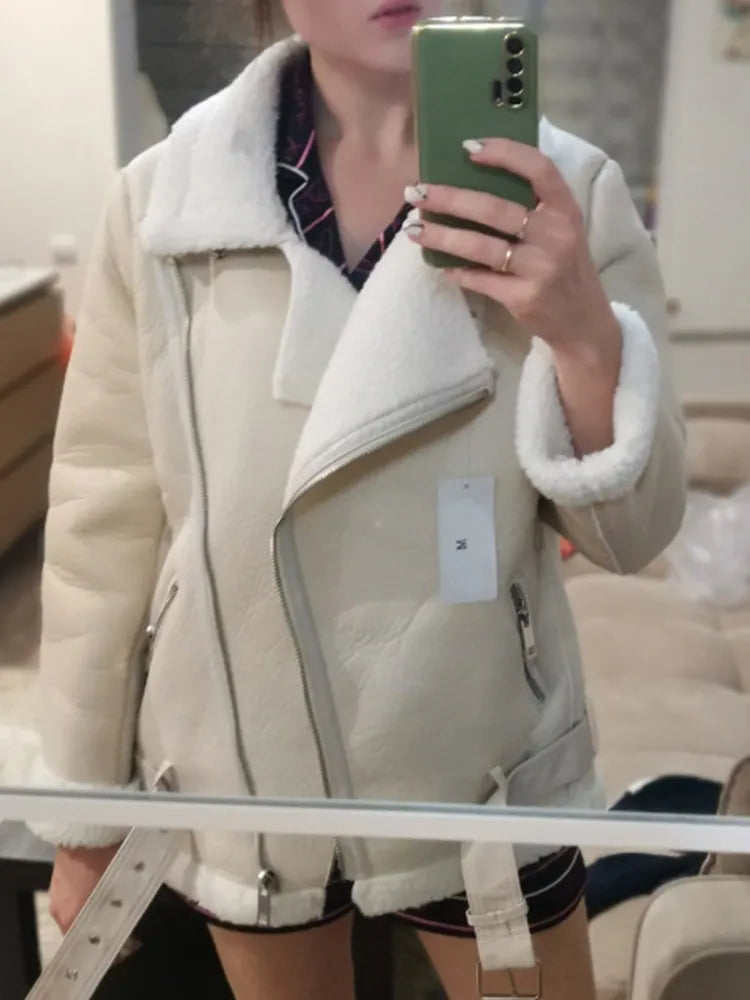 Saashi Aviator Outwear - Women's Faux Leather Fur Jacket, Winter Thickness"