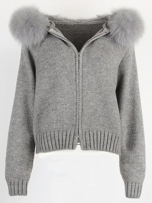 ANAES FOX FUR CARDIGAN JACKET