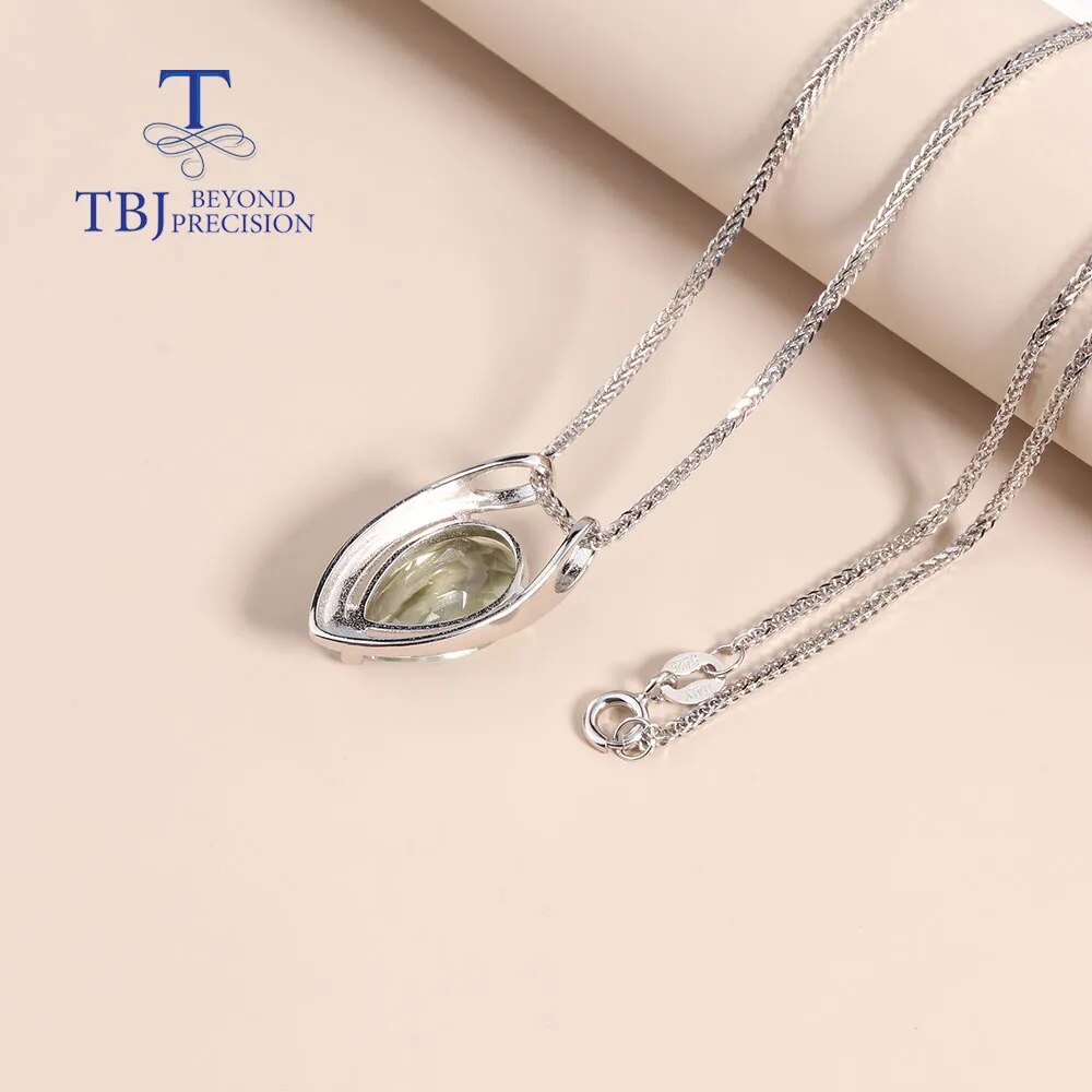Saashi V Shape Green Amethyst Pendant - 925 Sterling Silver, Fine Jewelry